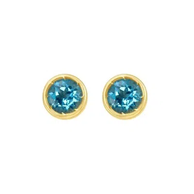 Tresorra 14k Yellow Gold Sky Blue Topaz Birthstone Stud Earrings