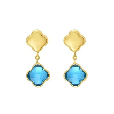 Tresorra 14k Yellow Gold Swiss Blue Topaz Clover Gem Earrings