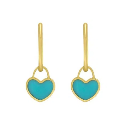 Tresorra 14k Yellow Gold Turquoise Heart Earrings