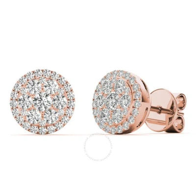 Tresorra 18k Rose Gold Rose Gold Round Halo Cluster Diamond Stud Earrings