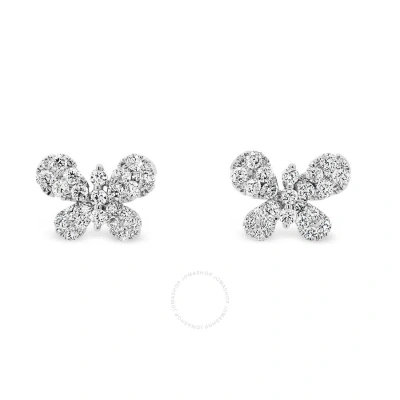 Tresorra 18k White Gold Butterfly Diamond Stud Earrings In Metallic