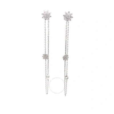 Tresorra 18k White Gold Chain Flowers Diamond Dangle Earrings In Metallic