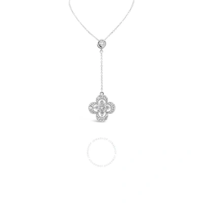 Tresorra 18k White Gold Clover Dangle Lariat Stlye Diamond Pendant Necklace