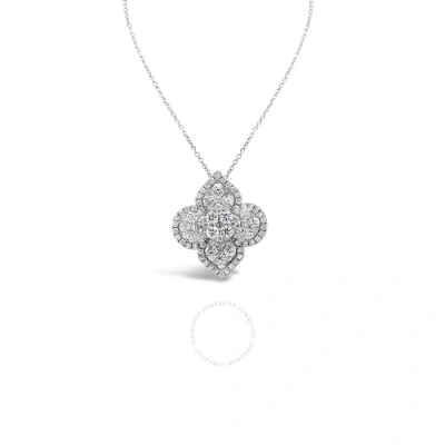 Tresorra 18k White Gold Clover Illusion Diamond Pendant Necklace