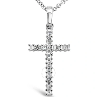 Tresorra 18k White Gold Cross Pendant Diamond Necklace In Carre Diamonds