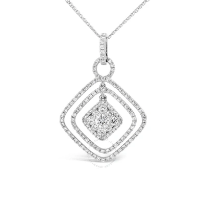 Tresorra 18k White Gold Cushion Double Open Halo Diamond Pendant Necklace