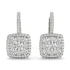 TRESORRA TRESORRA 18K WHITE GOLD CUSHION HALO CLUSTER DIAMOND DROP EARRINGS