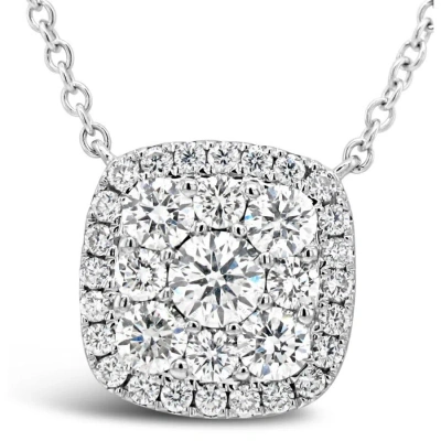 Tresorra 18k White Gold Cushion Halo Cluster Diamond Necklace In Metallic