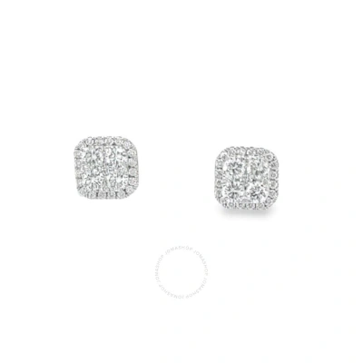 Tresorra 18k White Gold Cushion Halo Cluster Diamond Stud Earrings In Metallic