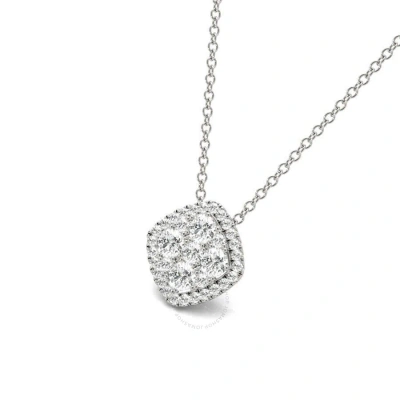 Tresorra 18k White Gold Fancy Yellow Cushion Halo Cluster Diamond Pendant Necklace