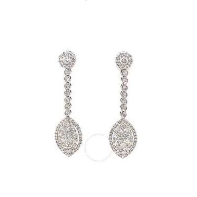 Tresorra 18k White Gold Float Marquise Halo Cluster Diamond Dangle Earrings