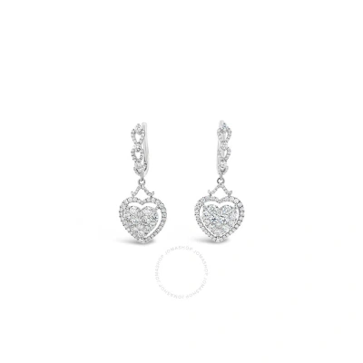 Tresorra 18k White Gold Floating Heart Halo Cluster Diamond Drop Earrings In Metallic