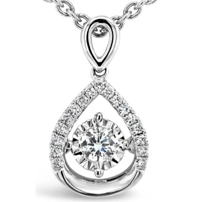 Tresorra 18k White Gold Floating Round In Open Pear Halo Diamond Pendant Necklace