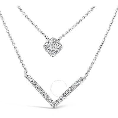 Tresorra 18k White Gold Geometric Double Layer Diamond Necklace