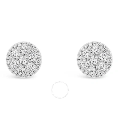 Tresorra 18k White Gold Large Round Halo Cluster Diamond Stud Earrings In Metallic