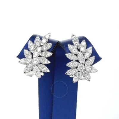 Tresorra 18k White Gold Leaf Cluster Diamond Statement Earrings In Blue