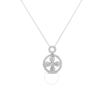 Tresorra 18k White Gold Lucky Clover In Open Double Open Halo Diamond Pendant Necklace