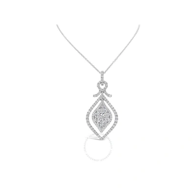 Tresorra 18k White Gold Marquise Open Halo Cluster Diamond Pendant Necklace