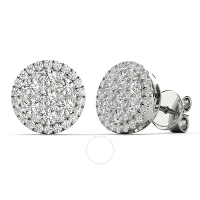 Tresorra 18k White Gold Medium Round Halo Cluster Diamond Stud Earrings In Metallic
