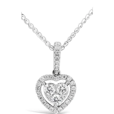 Tresorra 18k White Gold Mini Float Heart Halo Cluster Diamond Pendant Necklace In Metallic