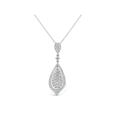 Tresorra 18k White Gold Open Tear Drop Diamond Pendant Necklace In Metallic