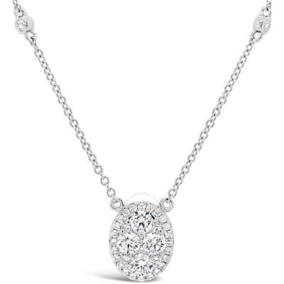 Tresorra 18k White Gold Oval Halo Cluster Diamond Pendant Necklace