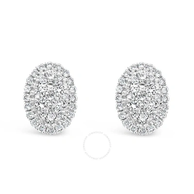 Tresorra 18k White Gold Oval Halo Cluster Diamond Stud Earrings In Metallic
