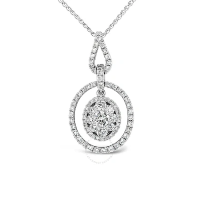 Tresorra 18k White Gold Oval Open Halo Cluster Diamond Pendant Necklace