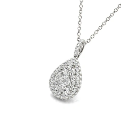 Tresorra 18k White Gold Pear Cluster Diamond Pendant Necklace