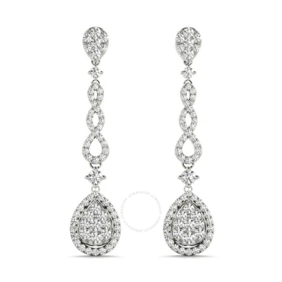 Tresorra 18k White Gold Pear Halo Cluster Diamond Dangle Earrings In Metallic