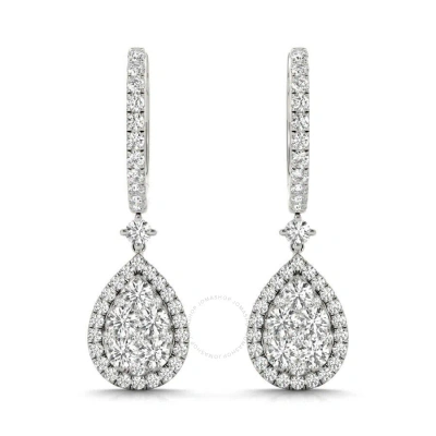 Tresorra 18k White Gold Pear Halo Cluster Diamond Drop Earrings In Metallic