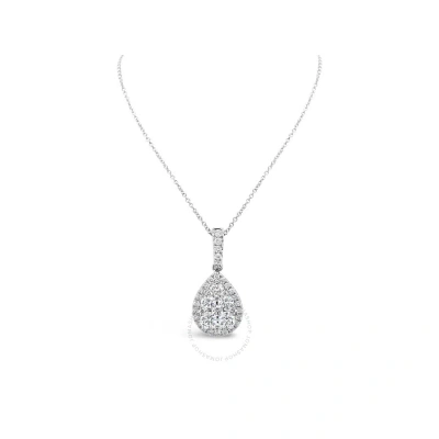 Tresorra 18k White Gold Pear Halo Cluster Diamond Pendant Necklace In Metallic