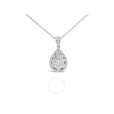 Tresorra 18k White Gold Pear Halo Cluster Diamond Pendant Necklace