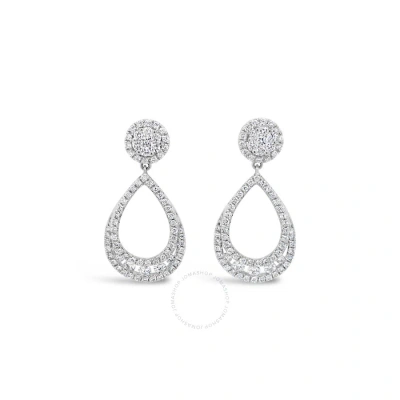 Tresorra 18k White Gold Pear Open Halo Diamond Drop Earrings In Metallic