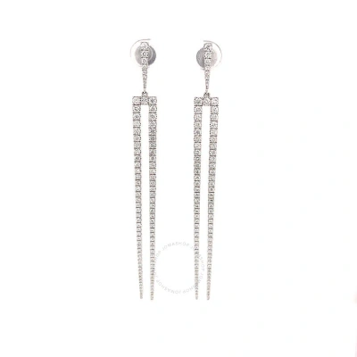 Tresorra 18k White Gold Pitchfork Long Diamond Dangle Earrings In Metallic