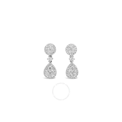 Tresorra 18k White Gold Round And Pear Halo Diamond Drop Earrings In Metallic
