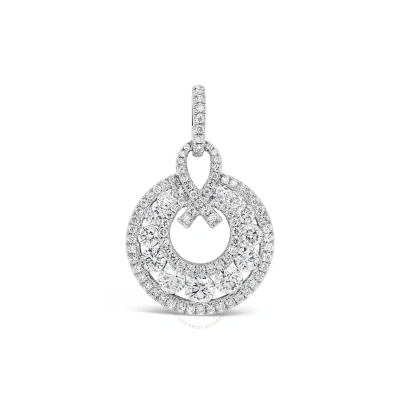 Tresorra 18k White Gold Round Double Halo Diamond Pendant Necklace