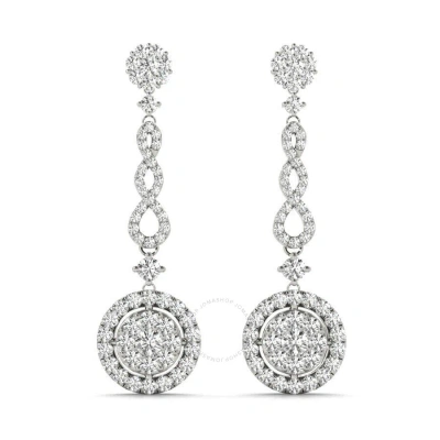 Tresorra 18k White Gold Round Halo Cluster Diamond Dangle Earrings In Metallic