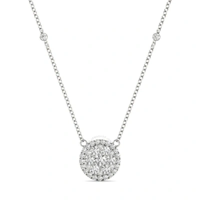 Tresorra 18k White Gold Round Halo Cluster Diamond Pendant Necklace