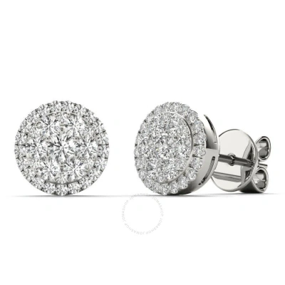 Tresorra 18k White Gold Round Halo Cluster Diamond Stud Earrings In Gray