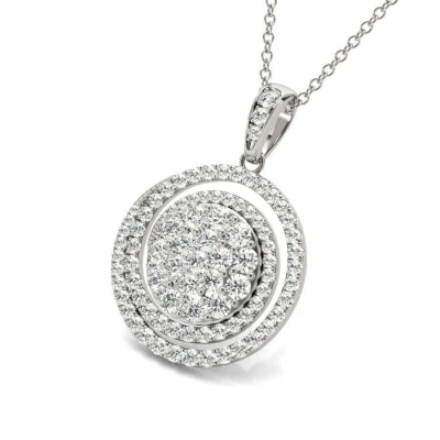 Tresorra 18k White Gold Round Swirl Halo Cluster Diamond Pendant Necklace