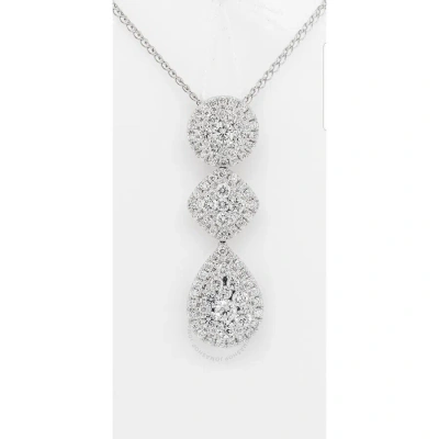 Tresorra 18k White Gold Three Shapes Drop Diamond Pendant Necklace In Metallic