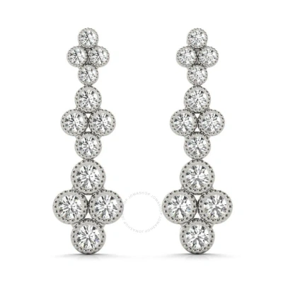 Tresorra 18k White Gold Triple Clover Diamond Dangle Earrings In Metallic