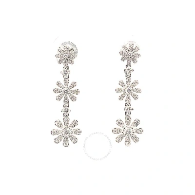 Tresorra 18k White Gold Triple Flowers Diamond Dangle Earrings In Metallic