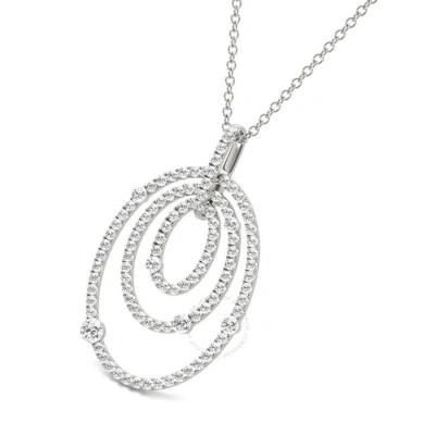Tresorra 18k White Gold Triple Open Oval Diamond Pendant Necklace