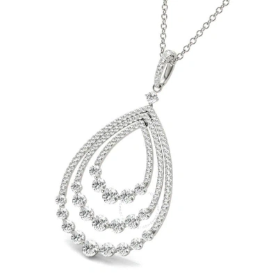 Tresorra 18k White Gold Triple Open Tear Drop Diamond Pendant Necklace