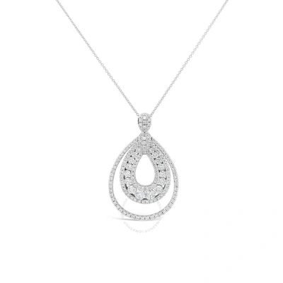 Tresorra 18k White Gold Triple Tear Drop Open Halo Cluster Diamond Pendant Necklace