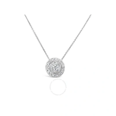 Tresorra 18k White Gold Twoway Round Halo Illusion Diamond Pendant Necklace