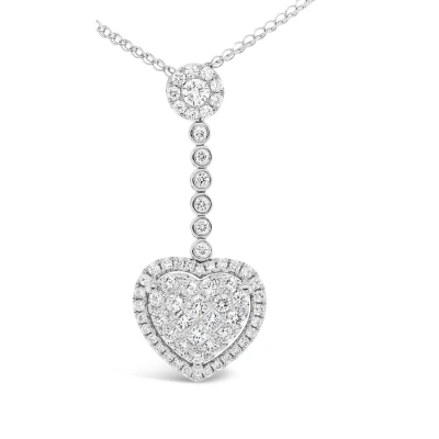 Tresorra 18k White Gold White Gold Pav Heart Drop Diamond Pendant Necklace