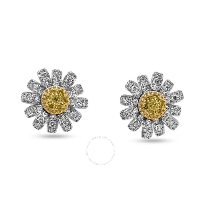 Tresorra 18k White/yellow Gold Sunflower Fancy Yellow Diamond Stud Earrings